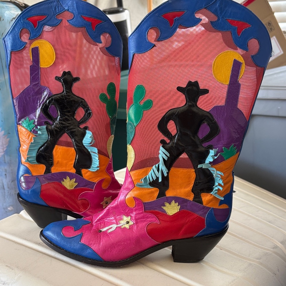 Colorful Red Floral Western Heeled Boots - Women - Picture 2 of 12